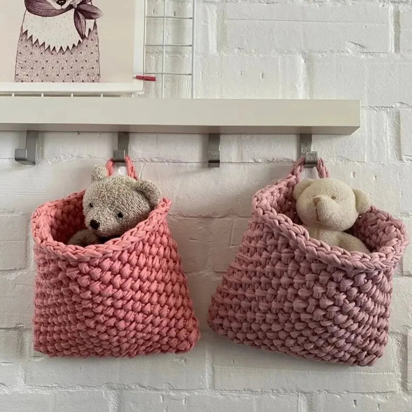 Wall Hanging Baskets | Pastel Peach Knitted Pocket