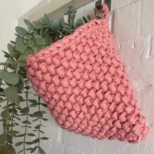 Wall Hanging Baskets | Pastel Peach Knitted Pocket