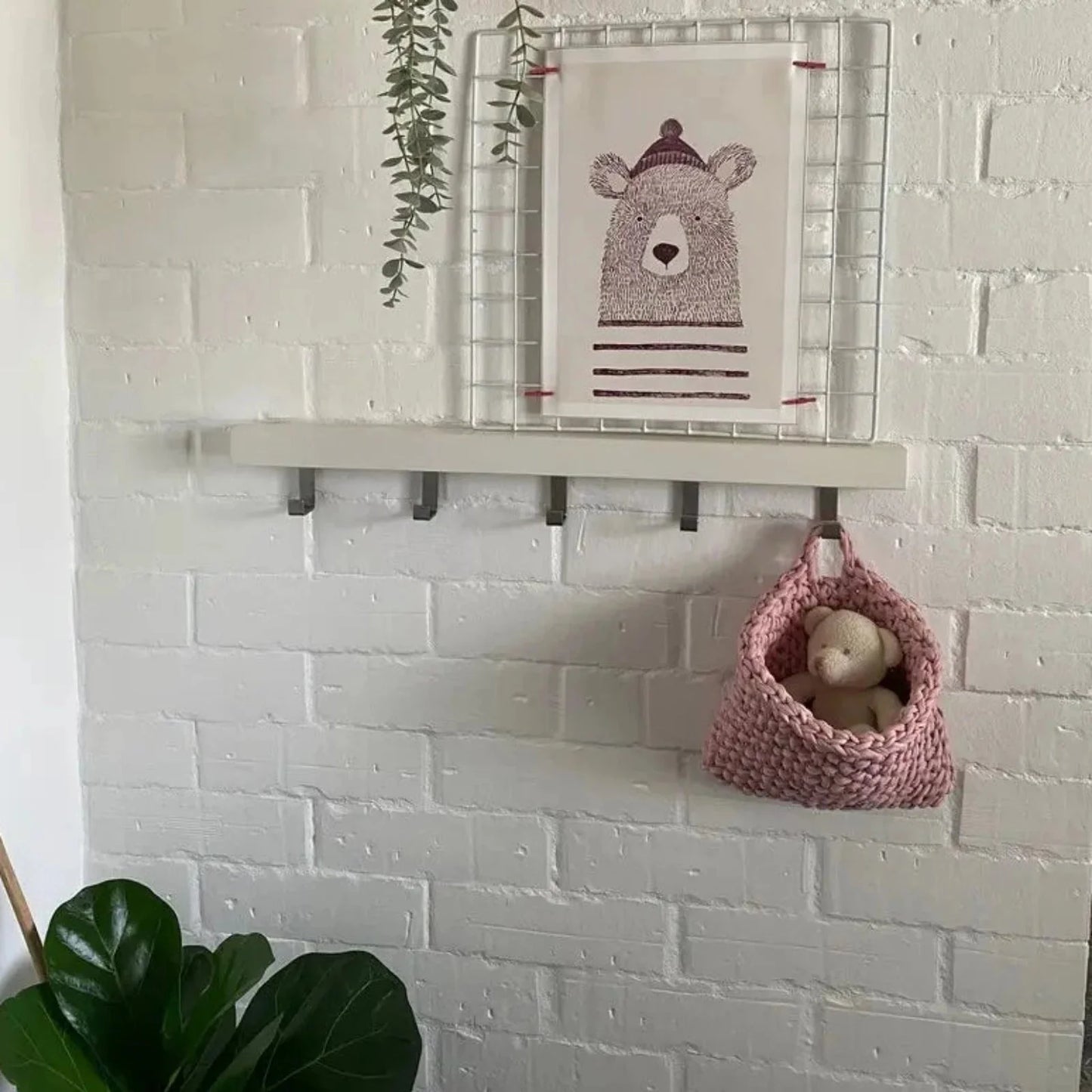 Wall Hanging Baskets | Pastel Pink Knitted Pocket