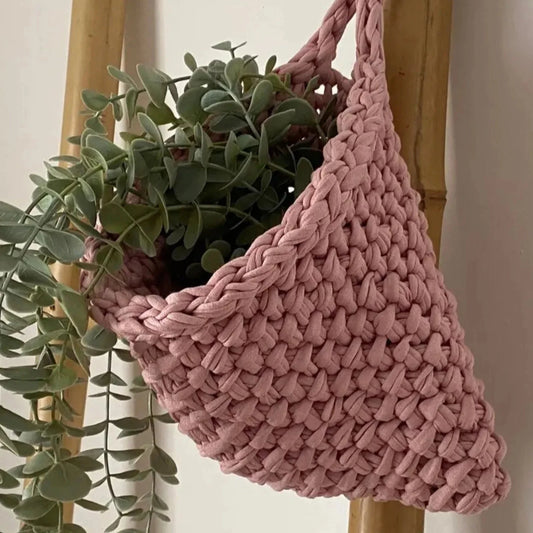 Wall Hanging Baskets | Pastel Pink Knitted Pocket