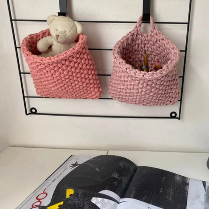 Wall Hanging Baskets | Pastel Pink Knitted Pocket
