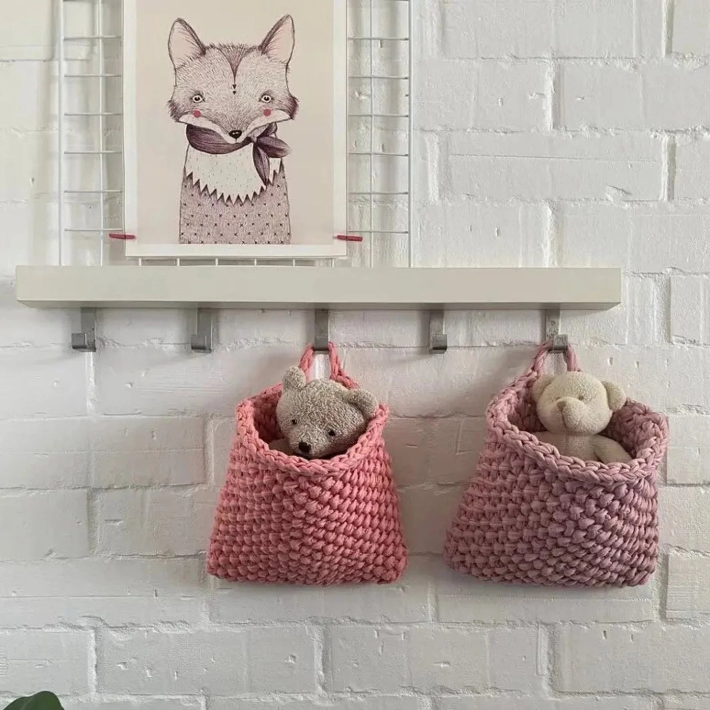 Wall Hanging Baskets | Pastel Pink Knitted Pocket