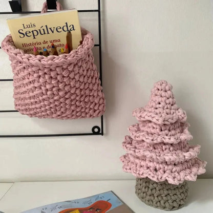 Wall Hanging Baskets | Pastel Pink Knitted Pocket