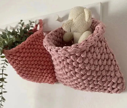Wall Hanging Baskets | Pastel Pink Knitted Pocket